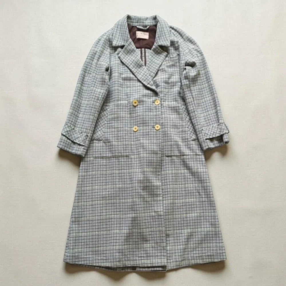 Free People Double Breasted Liberty Plaid Wool Blend Duster Coat Sz S NWOT